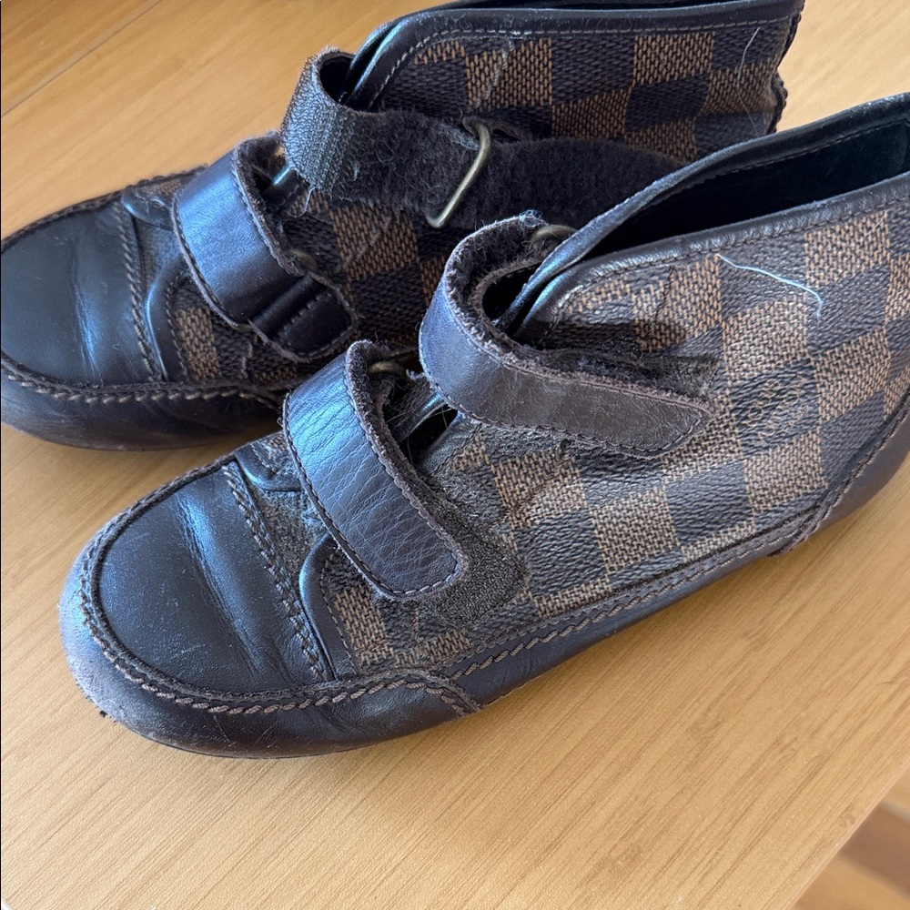 Louis Vuitton Brown Check Velcro Kids Sneakers